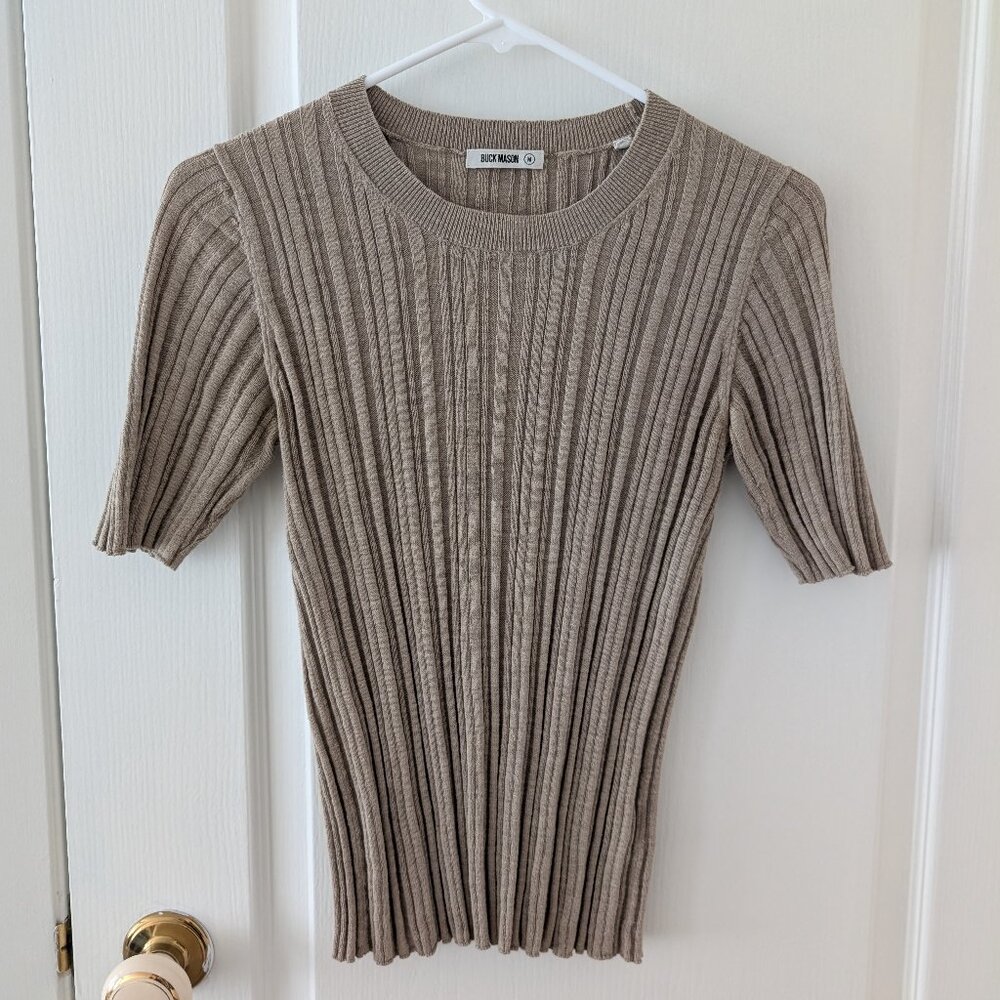 Buck Mason Cotton+Linen Blend Ribbed Knit Tee - M